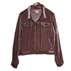 Sundance Womens Wren Velvet Trucker Jacket Silk Dusty Mauve Sz XL Luxurious